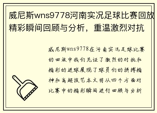 威尼斯wns9778河南实况足球比赛回放精彩瞬间回顾与分析，重温激烈对抗与精彩进球